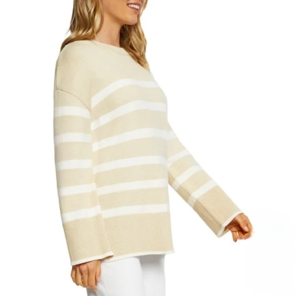 New! Matty M Tunic Sweater Women's Small Cream Beige Striped Knit Oversized - Picture 16 of 16